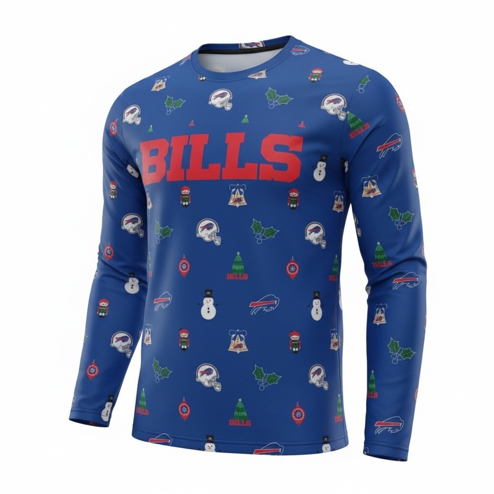 NFL Team Apparel Buffalo Bills Mens 2XL Blue Christmas Ugly Sweater Shirt Comfy